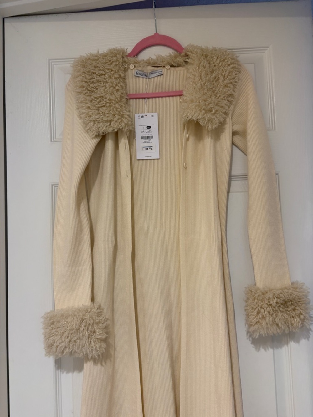Bershka Cream Teddy-Trim Long Cardigan NWT - Picture 5 of 9